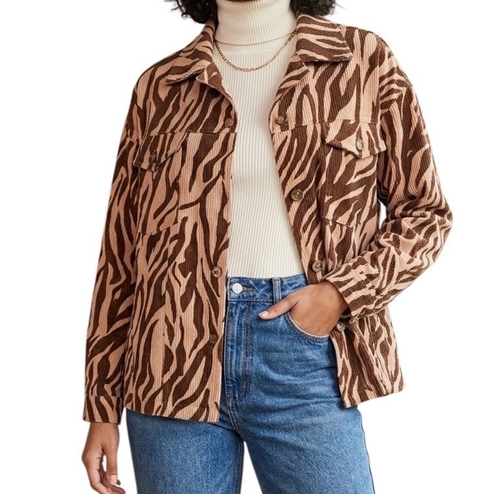 Easel Los Angeles Zebra Print Corduroy Button Down Shirt Jacket‎ Women's Size S